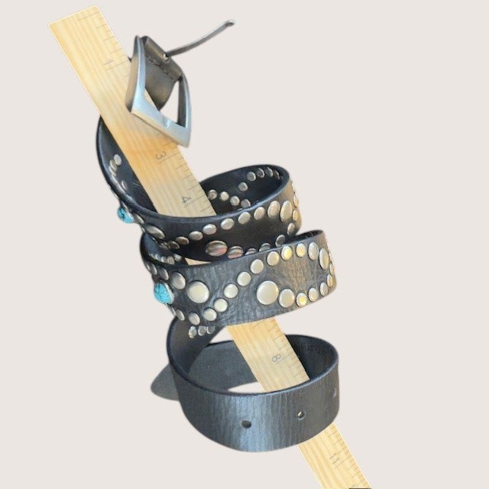 Steve Madden Womens Black Leather Studded Belt Turquoise Accents MY401 Size S